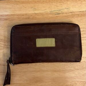 JOYN. Vintage Brown Leather Full Zip Around Wallet